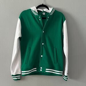 BAW Youth XL Green White Varsity Letterman Jacket Sweatshirt Blank‎ Preppy